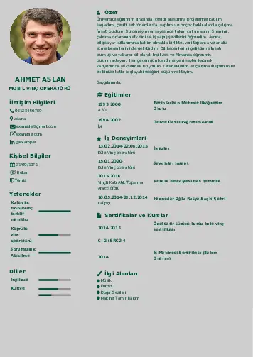 Vinç Operatörü Cv Örnekleri cv indir